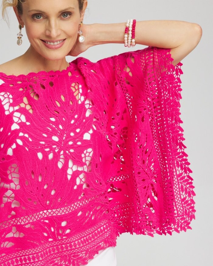Chicos Lace Crochet Poncho - Classic Navy Chicos Lace Crochet Poncho - Classic Navy