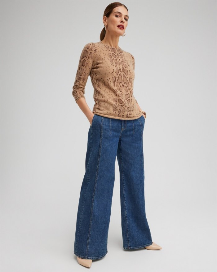 Chicos Cashmere Snake Crew Neck Sweater - Brown Chicos Cashmere Snake Crew Neck Sweater - Brown