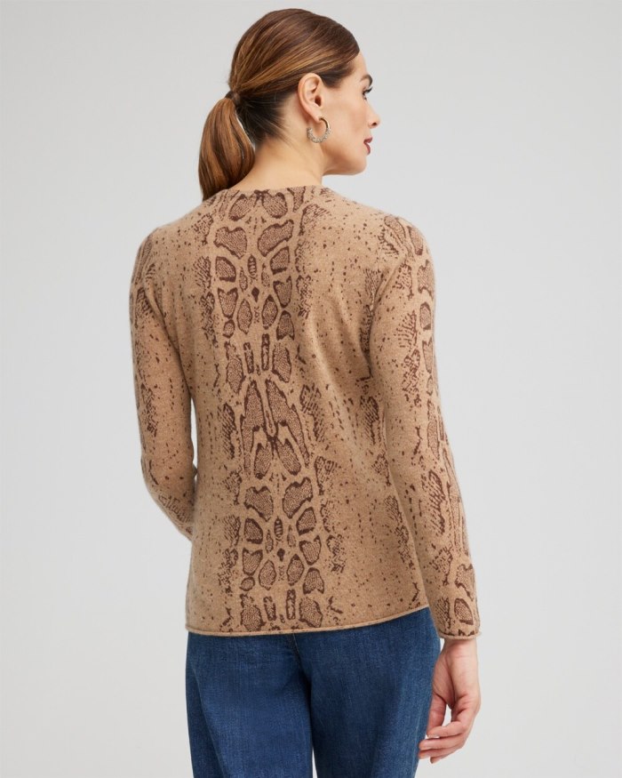 Chicos Cashmere Snake Crew Neck Sweater - Brown Chicos Cashmere Snake Crew Neck Sweater - Brown