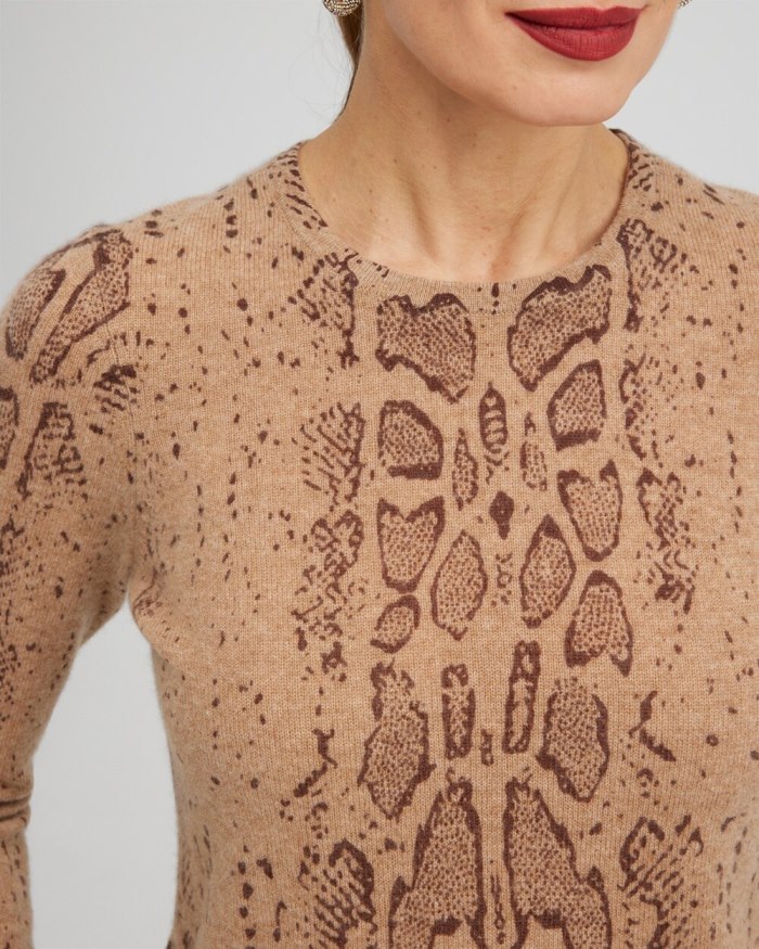 Chicos Cashmere Snake Crew Neck Sweater - Brown Chicos Cashmere Snake Crew Neck Sweater - Brown