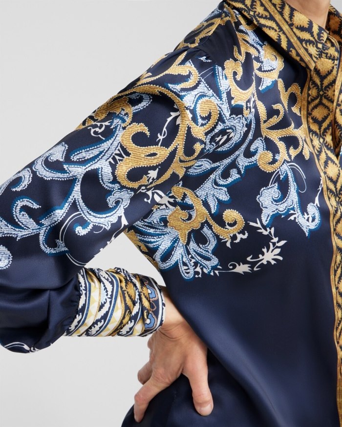 Chicos Ruched Cuff Placed Print Tunic - Azores Blue Chicos Ruched Cuff Placed Print Tunic - Azores Blue