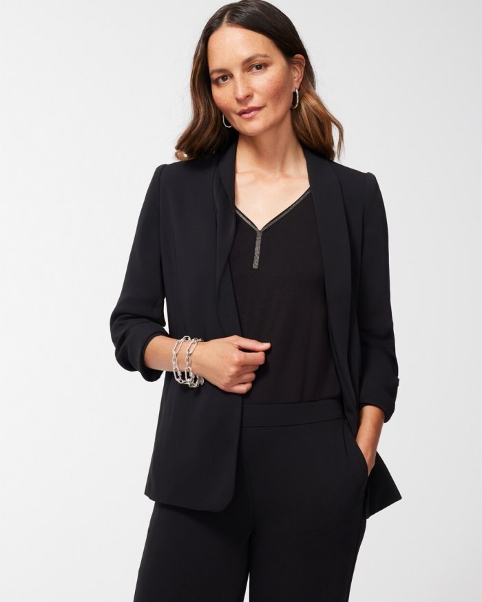 Chicos Ruched Sleeve Blazer - Black And Green Chicos Ruched Sleeve Blazer - Black And Green