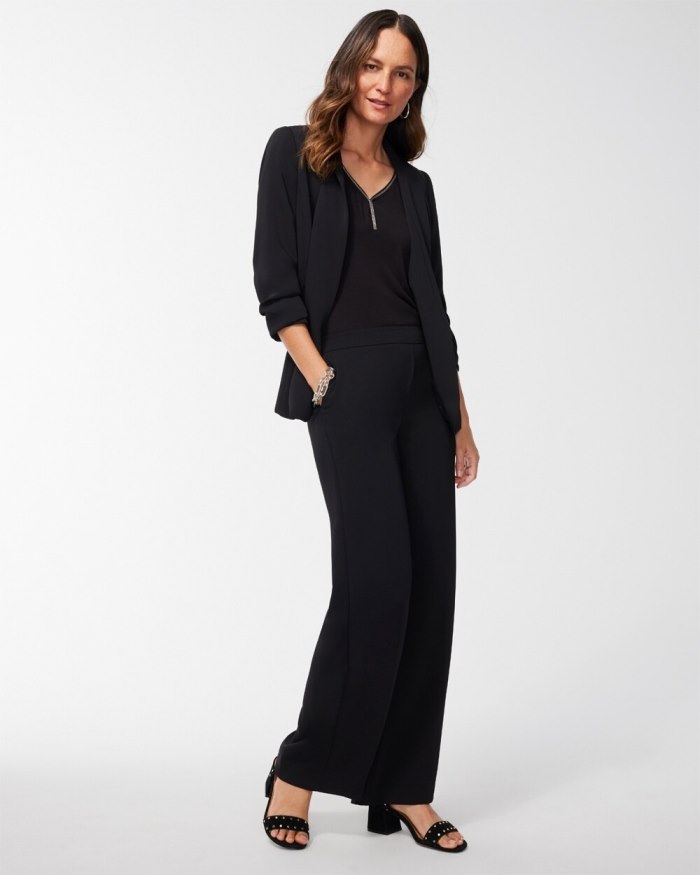 Chicos Ruched Sleeve Blazer - Black And Green Chicos Ruched Sleeve Blazer - Black And Green