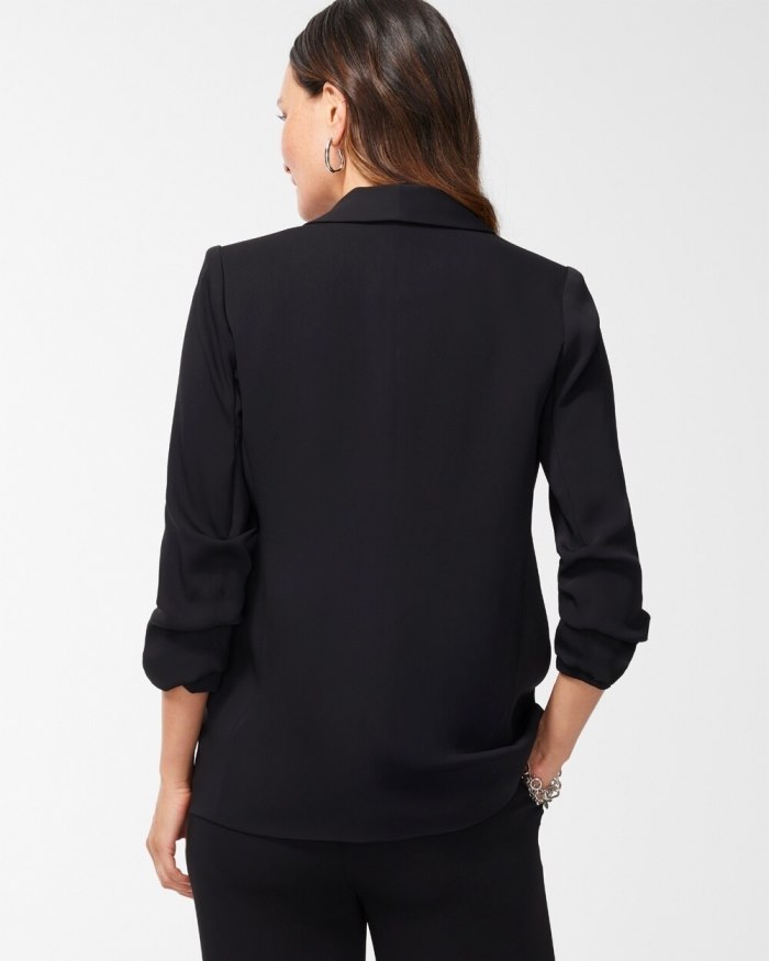 Chicos Ruched Sleeve Blazer - Black And Green Chicos Ruched Sleeve Blazer - Black And Green