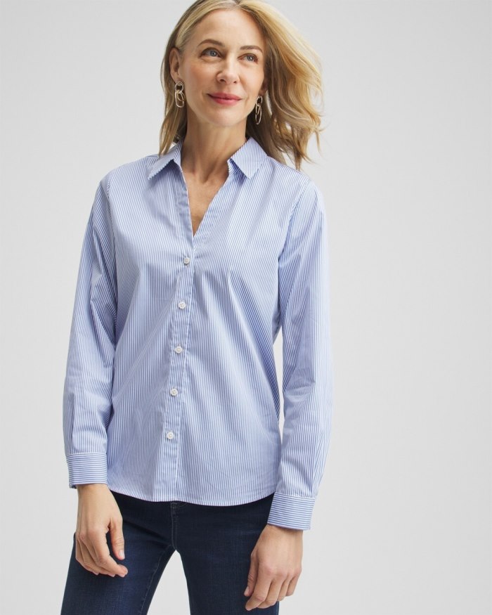 Chicos Poplin Stripe Shirt - French Blue Chicos Poplin Stripe Shirt - French Blue