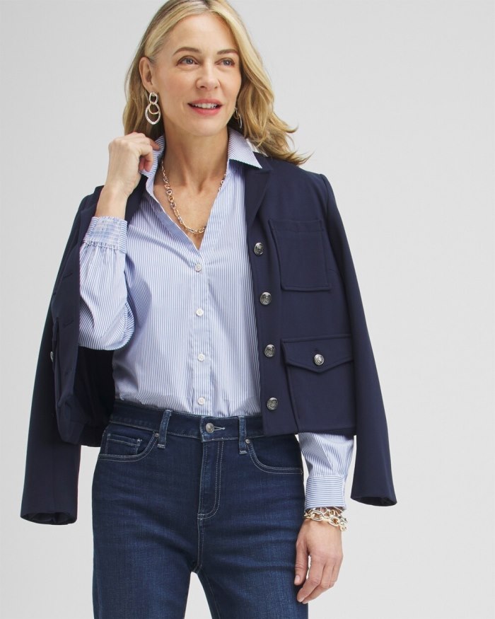 Chicos Poplin Stripe Shirt - French Blue Chicos Poplin Stripe Shirt - French Blue