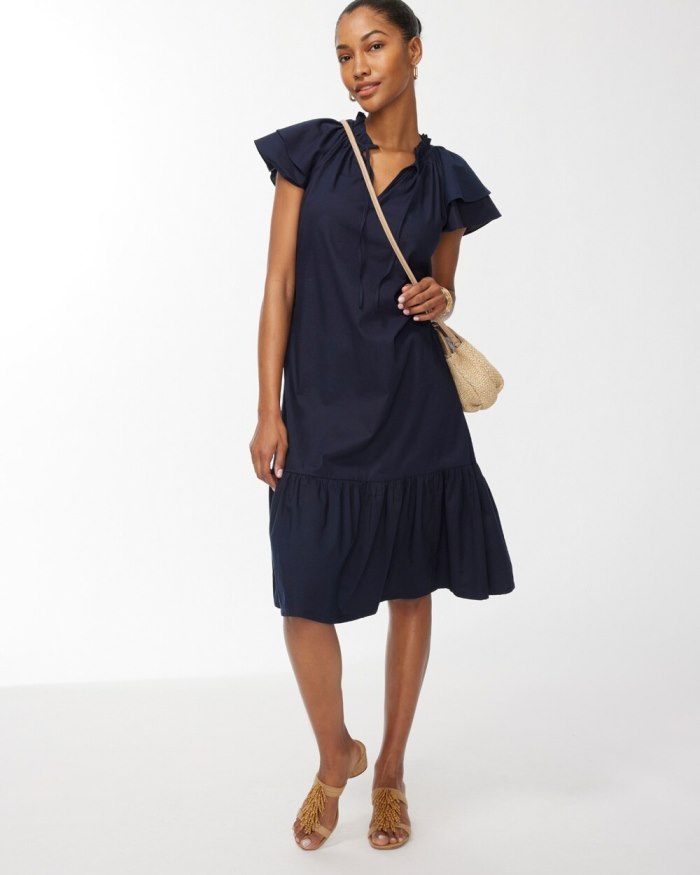 Chicos Tiered Flutter Sleeve Midi Dress - Black Chicos Tiered Flutter Sleeve Midi Dress - Black