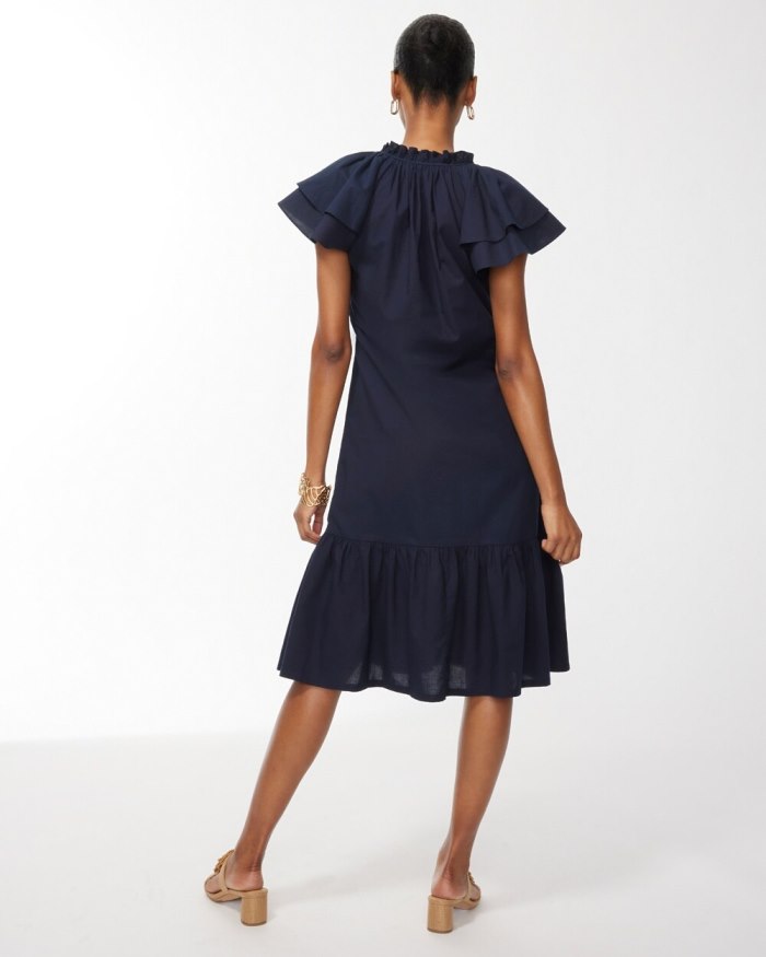 Chicos Tiered Flutter Sleeve Midi Dress - Black Chicos Tiered Flutter Sleeve Midi Dress - Black