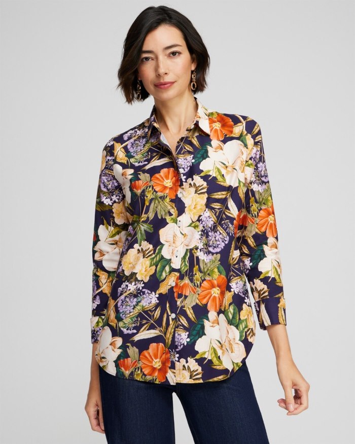 Chicos No Iron Stretch Floral Print Shirt - Dewberry Chicos No Iron Stretch Floral Print Shirt - Dewberry