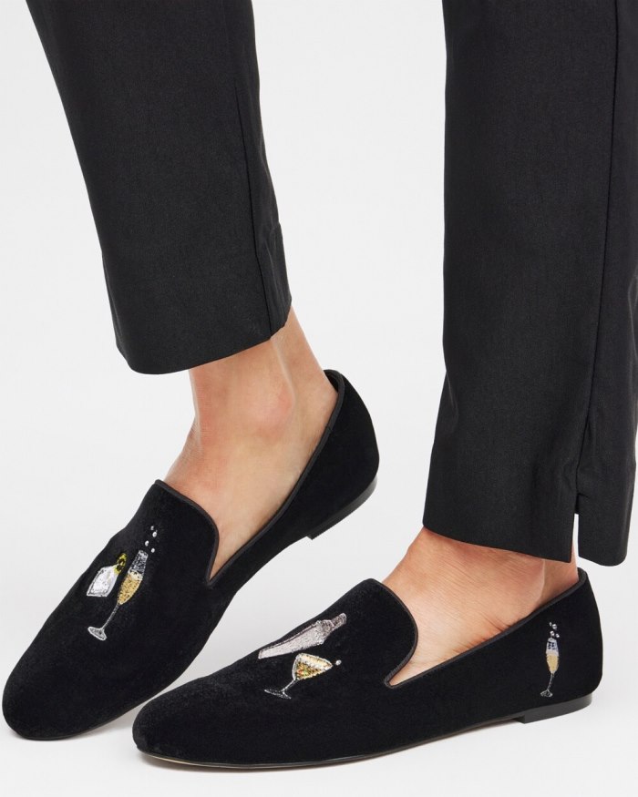 Chicos Velvet Embroidered Loafers - Black Chicos Velvet Embroidered Loafers - Black