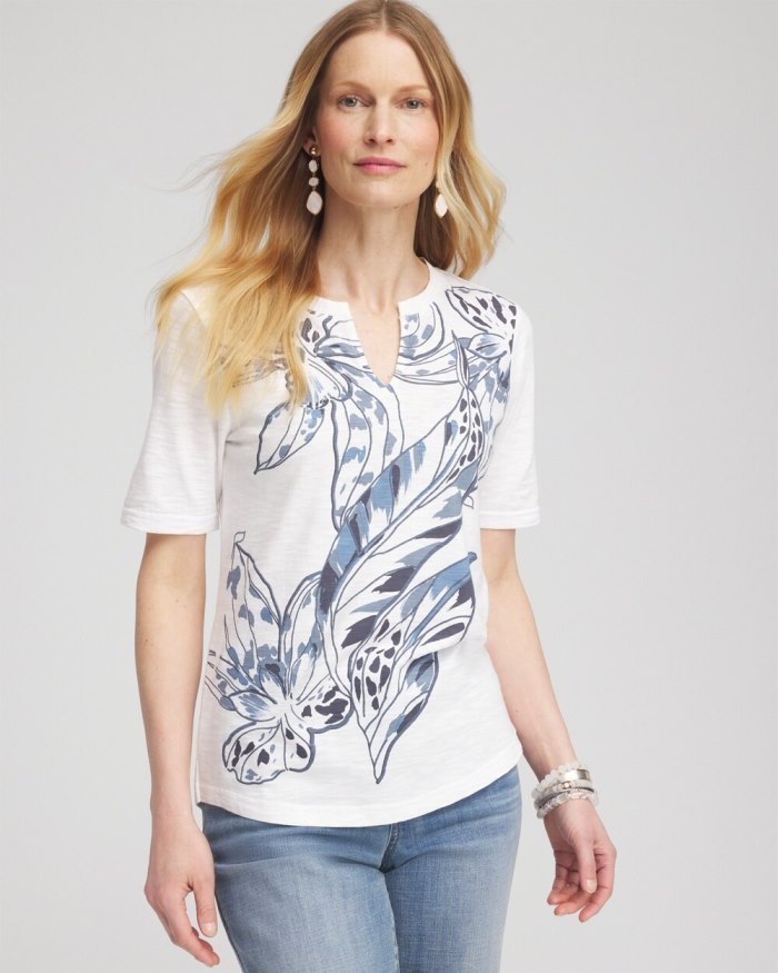 Chicos Floral Notch Neck Tee - Alabaster Chicos Floral Notch Neck Tee - Alabaster
