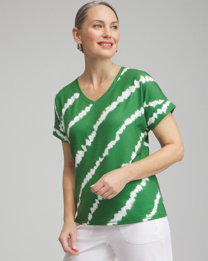 Chicos Zenergy V-neck Tie Dye Tee - Verdant Green Chicos Zenergy V-neck Tie Dye Tee - Verdant Green