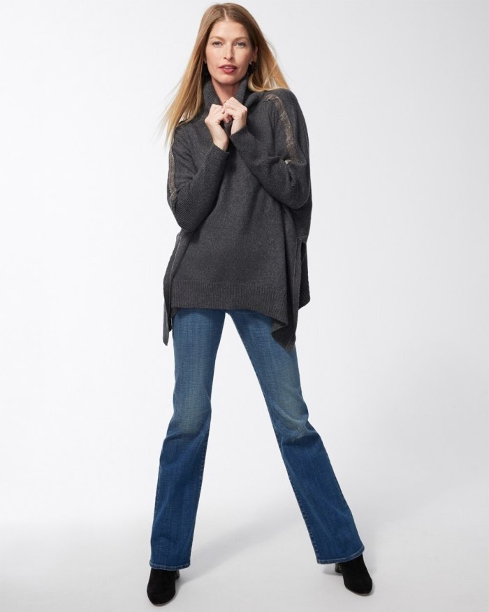 Chicos Ball Chain Knit Poncho - Graphite Heather Gray Chicos Ball Chain Knit Poncho - Graphite Heather Gray