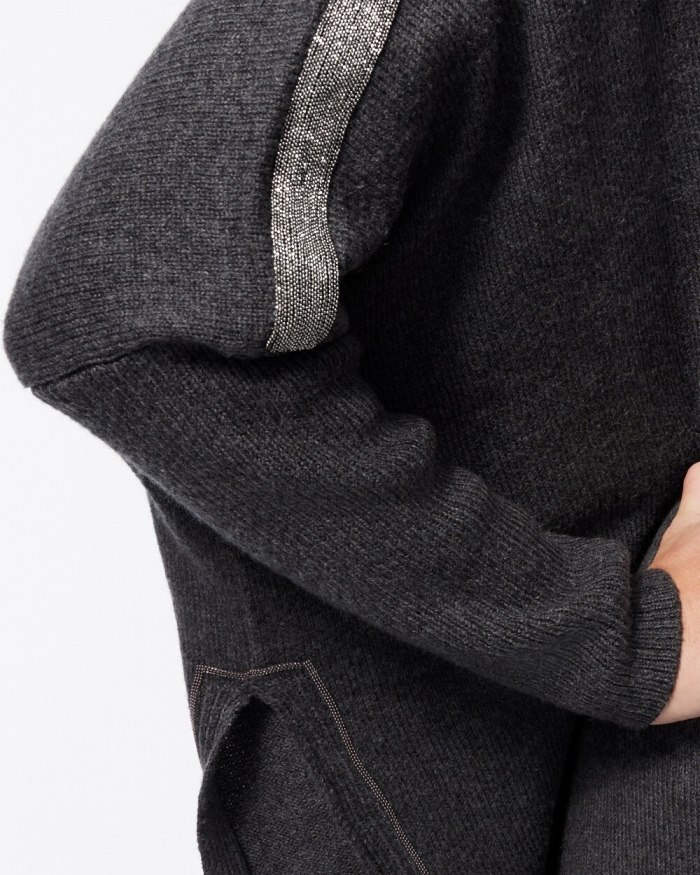 Chicos Ball Chain Knit Poncho - Graphite Heather Gray Chicos Ball Chain Knit Poncho - Graphite Heather Gray
