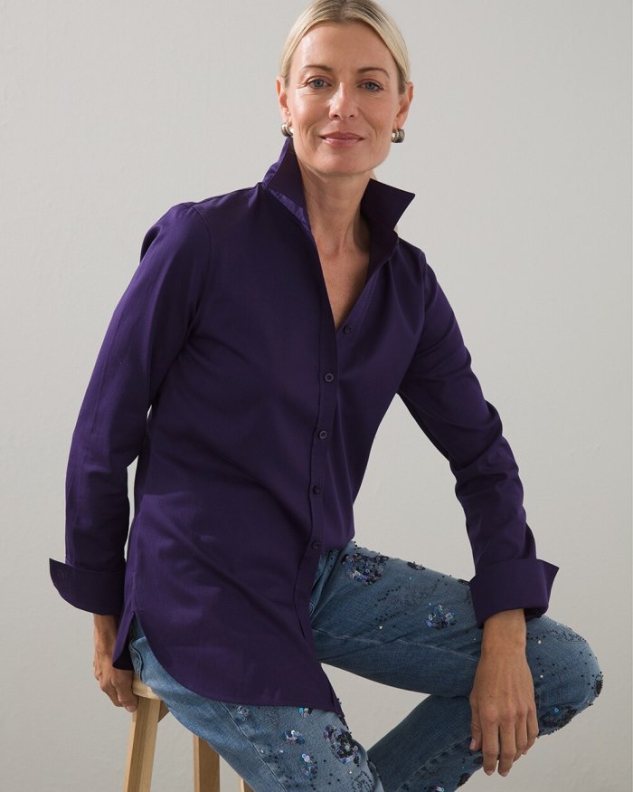 Chicos No-Iron Stretch Shirt - Midnight Violet Chicos No-Iron Stretch Shirt - Midnight Violet