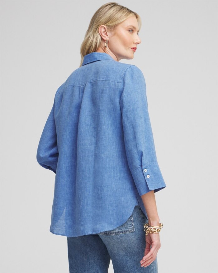 Chicos No Iron Linen 3/4 Sleeve Shirt - Oatmeal Chicos No Iron Linen 3/4 Sleeve Shirt - Oatmeal