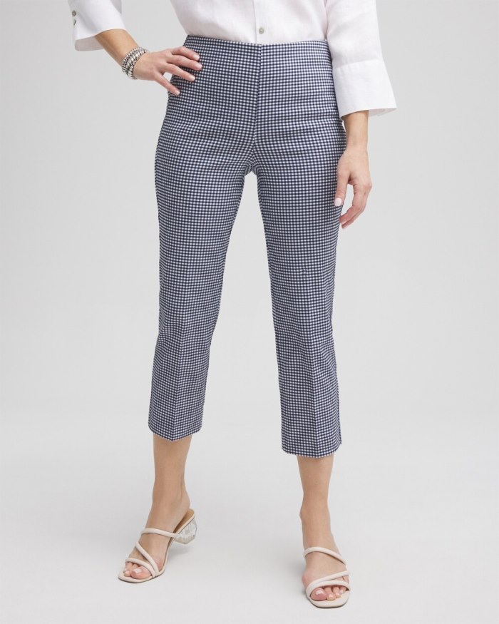 Chicos Juliet Gingham Straight Crops - Alabaster/Blue Chicos Juliet Gingham Straight Crops - Alabaster/Blue