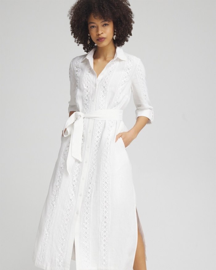 Chicos Linen Lace Shirt Dress - Alabaster Chicos Linen Lace Shirt Dress - Alabaster
