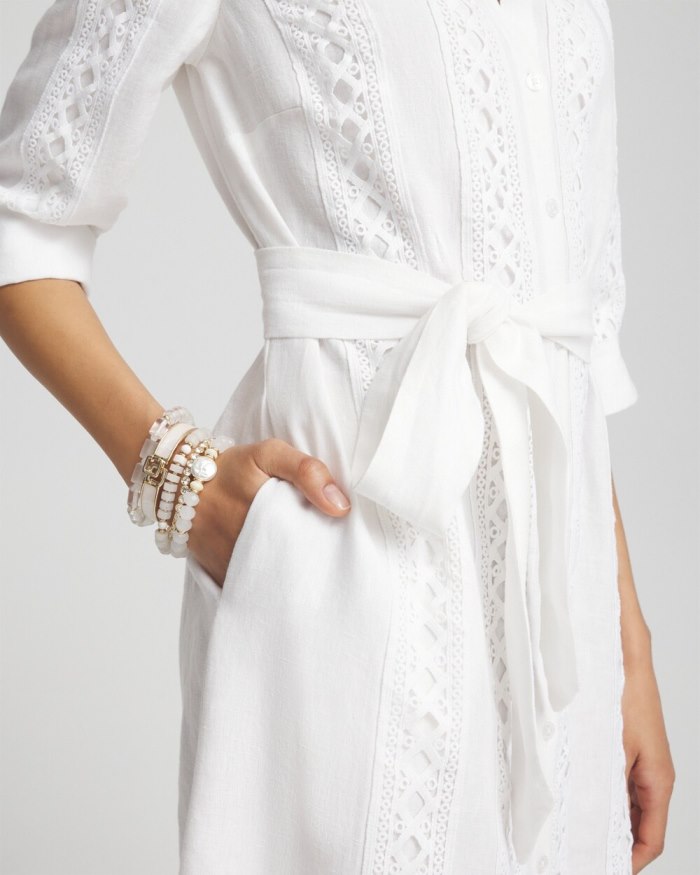 Chicos Linen Lace Shirt Dress - Alabaster Chicos Linen Lace Shirt Dress - Alabaster