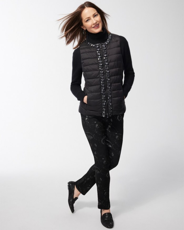 Chicos Embellished Puffer Vest - French Roast Chicos Embellished Puffer Vest - French Roast