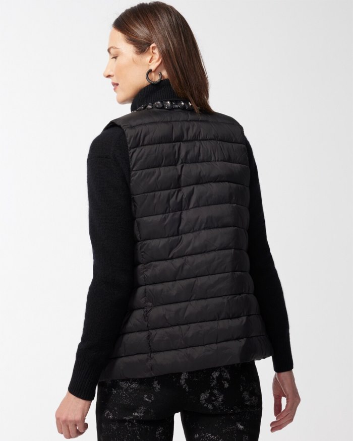 Chicos Embellished Puffer Vest - French Roast Chicos Embellished Puffer Vest - French Roast