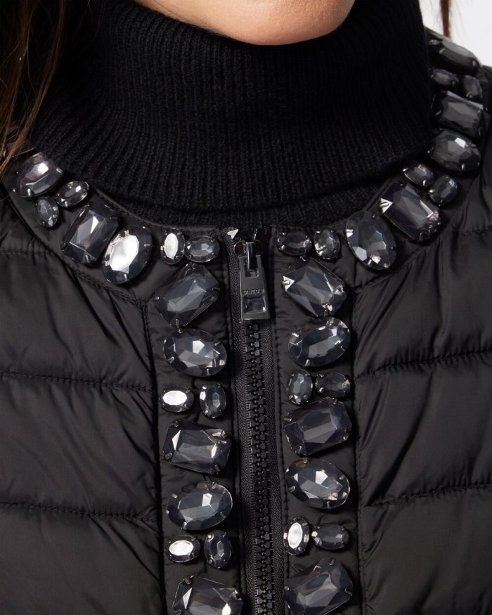 Chicos Embellished Puffer Vest - French Roast Chicos Embellished Puffer Vest - French Roast