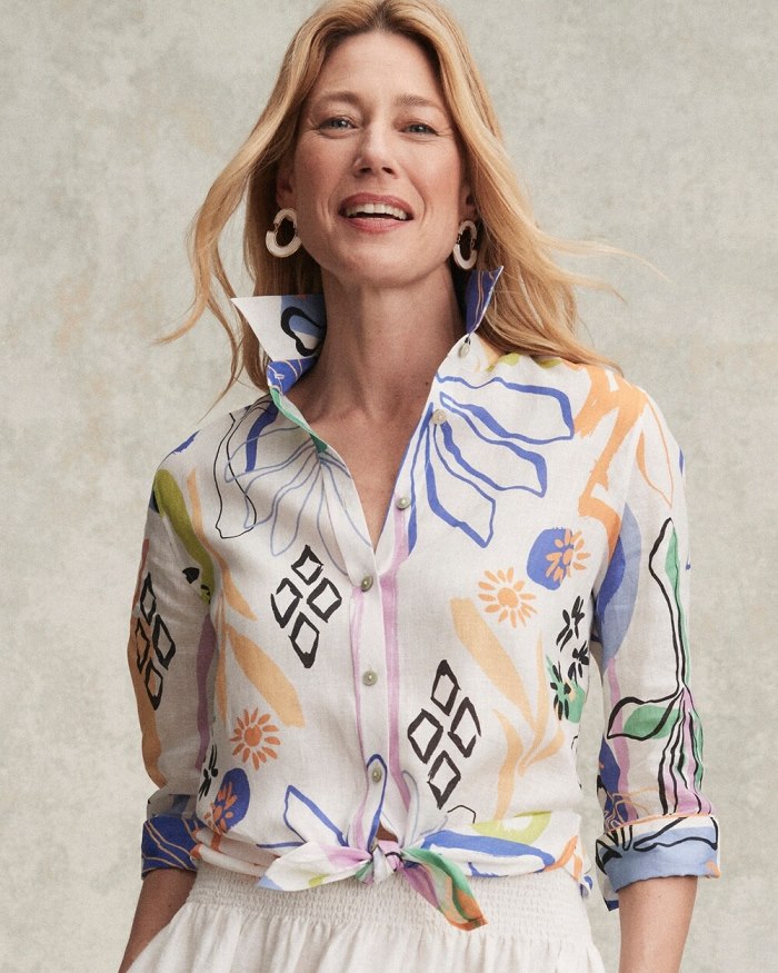 Chicos No Iron Surreal 3/4 Sleeve Shirt - Dynasty Yellow Chicos No Iron Surreal 3/4 Sleeve Shirt - Dynasty Yellow
