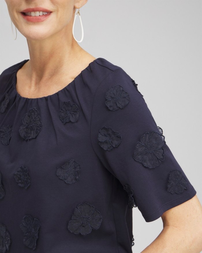 Chicos 3D Applique Bubble Hem Top - Classic Navy Chicos 3D Applique Bubble Hem Top - Classic Navy