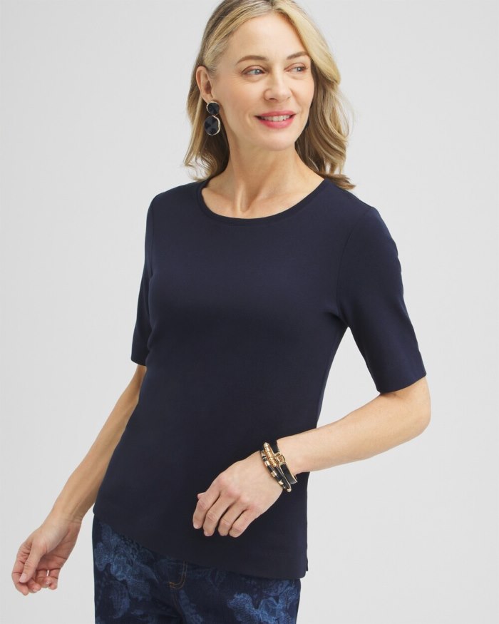 Chicos Everyday Elbow Sleeve Tee - Classic Navy Chicos Everyday Elbow Sleeve Tee - Classic Navy