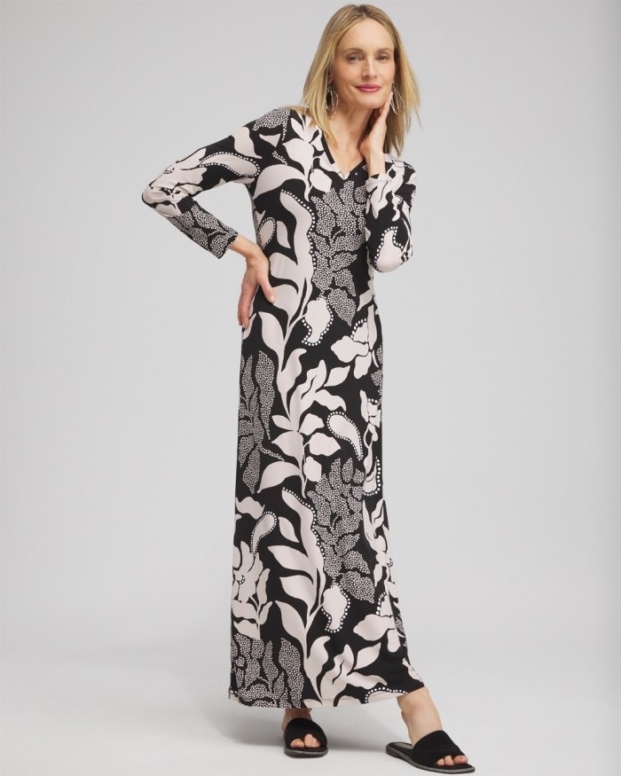 Chicos V-neck Vine Print Maxi Dress - Black Chicos V-neck Vine Print Maxi Dress - Black