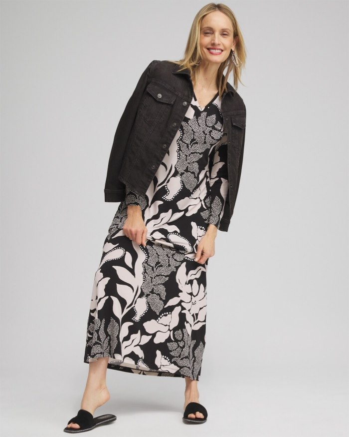Chicos V-neck Vine Print Maxi Dress - Black Chicos V-neck Vine Print Maxi Dress - Black