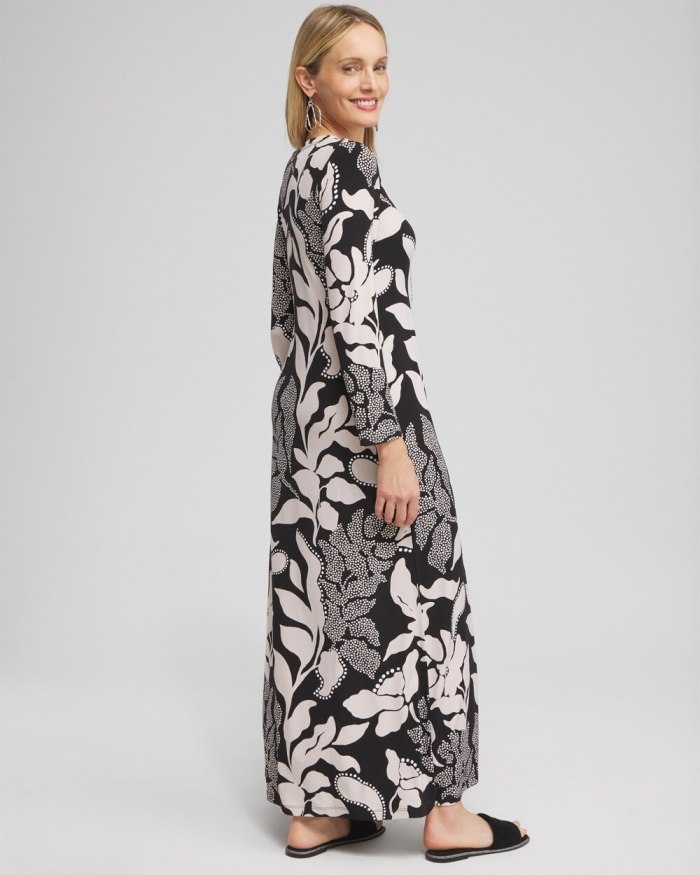 Chicos V-neck Vine Print Maxi Dress - Black Chicos V-neck Vine Print Maxi Dress - Black