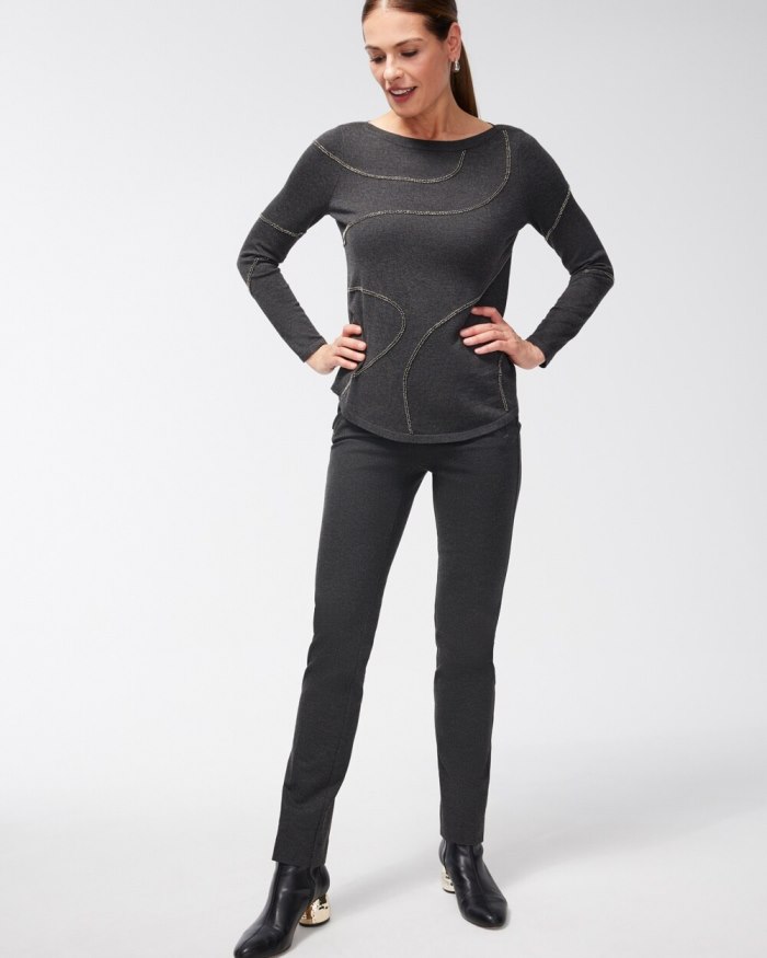 Chicos Juliet Ponte Trim Detail Pants - Graphite Heather Gray Chicos Juliet Ponte Trim Detail Pants - Graphite Heather Gray