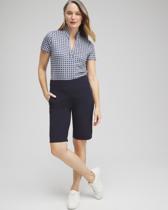 Chicos Zenergy UPF Cane Ruffle Neck Polo - Classic Navy Chicos Zenergy UPF Cane Ruffle Neck Polo - Classic Navy