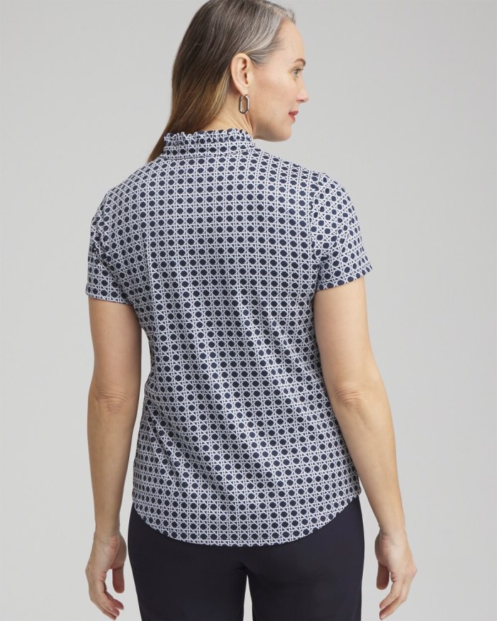 Chicos Zenergy UPF Cane Ruffle Neck Polo - Classic Navy Chicos Zenergy UPF Cane Ruffle Neck Polo - Classic Navy