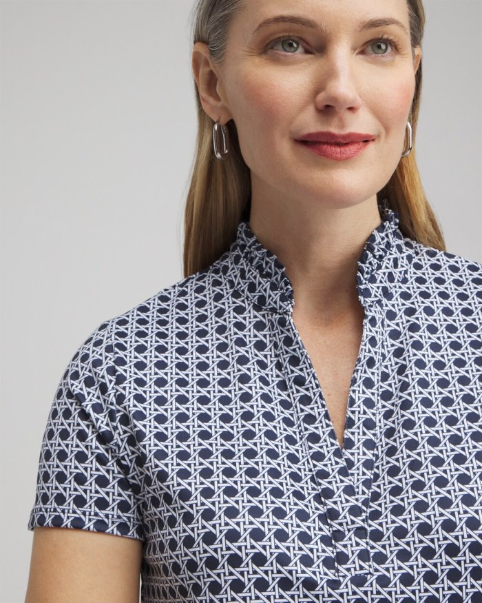 Chicos Zenergy UPF Cane Ruffle Neck Polo - Classic Navy Chicos Zenergy UPF Cane Ruffle Neck Polo - Classic Navy