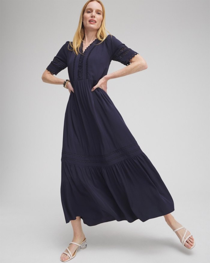 Chicos Silk Blend Ric Rac Trim Dress - Classic Navy Chicos Silk Blend Ric Rac Trim Dress - Classic Navy
