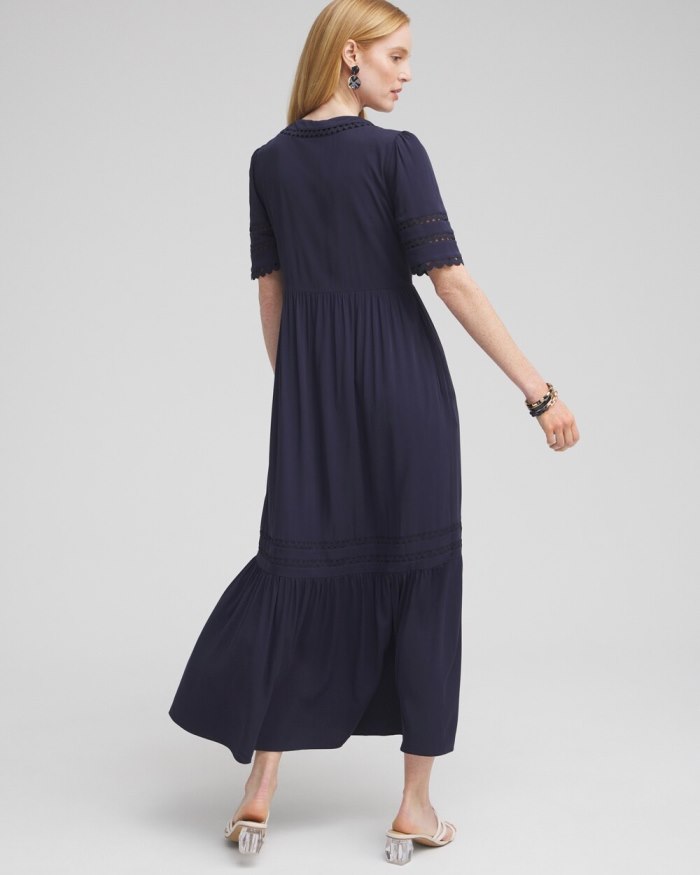 Chicos Silk Blend Ric Rac Trim Dress - Classic Navy Chicos Silk Blend Ric Rac Trim Dress - Classic Navy