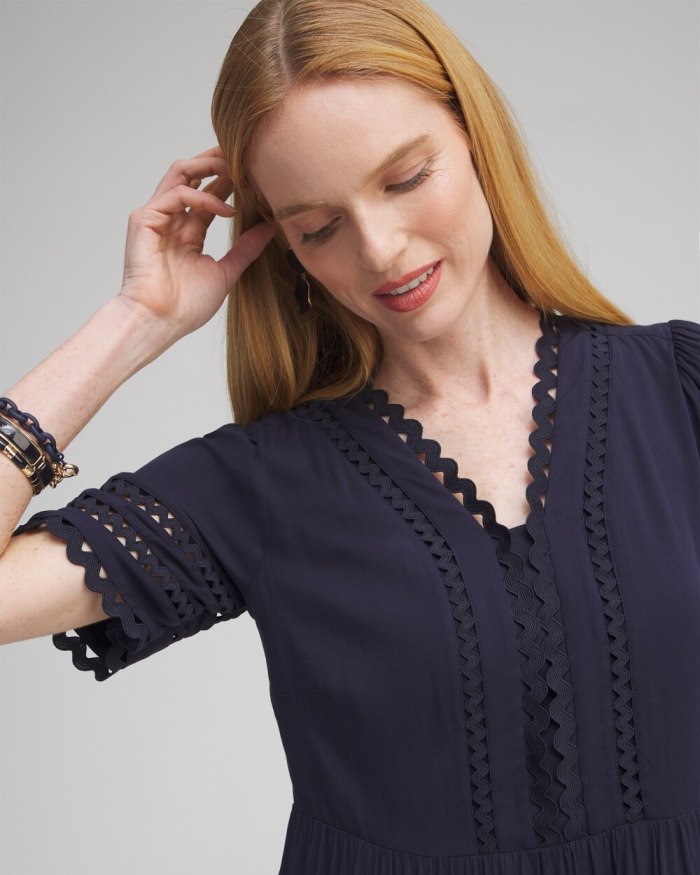 Chicos Silk Blend Ric Rac Trim Dress - Classic Navy Chicos Silk Blend Ric Rac Trim Dress - Classic Navy