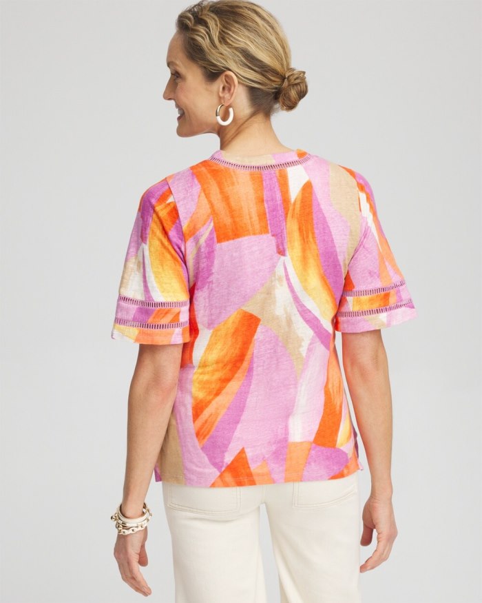 Chicos Linen Abstract Lace Detail Top - Nectarine Chicos Linen Abstract Lace Detail Top - Nectarine