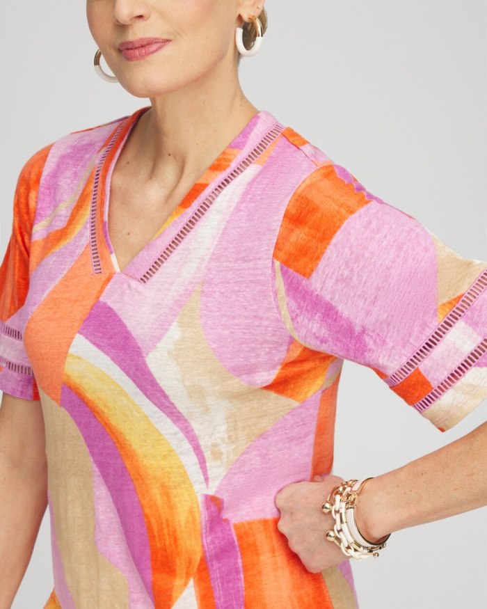 Chicos Linen Abstract Lace Detail Top - Nectarine Chicos Linen Abstract Lace Detail Top - Nectarine
