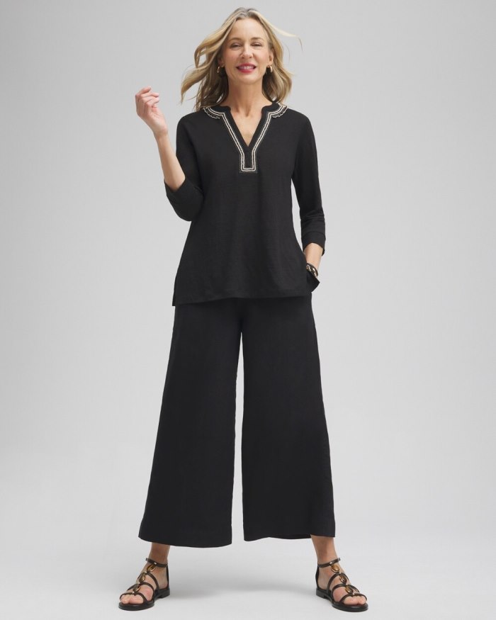 Chicos Linen Embellished Tunic - Nectarine Chicos Linen Embellished Tunic - Nectarine