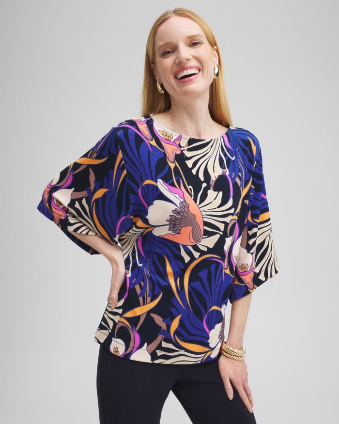 Chicos Travelers Floral Kimono Sleeve Top - Travelers India Ink Chicos Travelers Floral Kimono Sleeve Top - Travelers India Ink