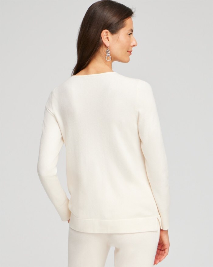 Chicos Zenergy Luxe Cashmere Blend Ball Chain Sweater - English Cream Chicos Zenergy Luxe Cashmere Blend Ball Chain Sweater - English Cream