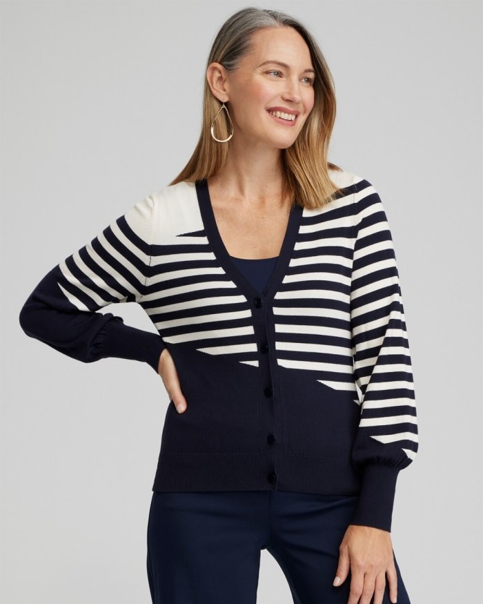 Chicos Mixed Stripe Cardigan - Classic Navy Chicos Mixed Stripe Cardigan - Classic Navy