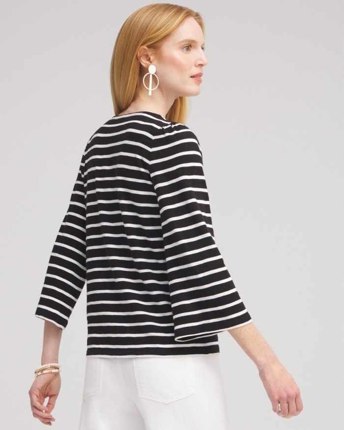 Chicos Stripe Square Neck Bell Sleeve Top - Black Chicos Stripe Square Neck Bell Sleeve Top - Black