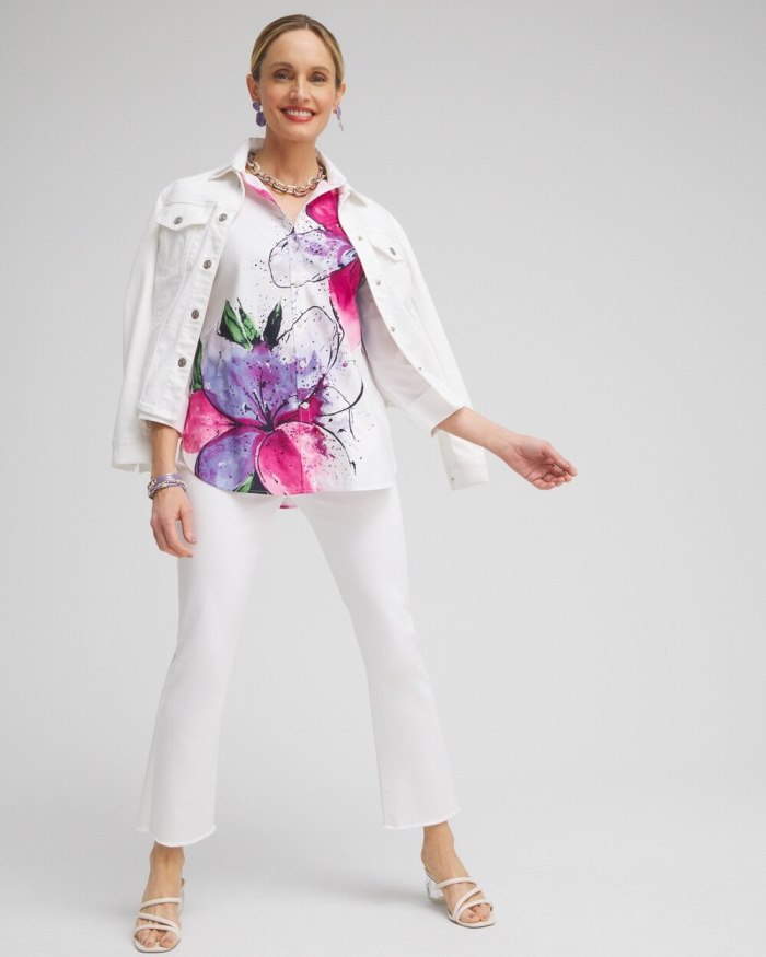 Chicos No Iron Stretch Floral 3/4 Sleeve Shirt - Optic White Chicos No Iron Stretch Floral 3/4 Sleeve Shirt - Optic White