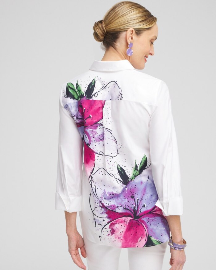 Chicos No Iron Stretch Floral 3/4 Sleeve Shirt - Optic White Chicos No Iron Stretch Floral 3/4 Sleeve Shirt - Optic White