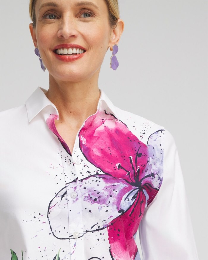 Chicos No Iron Stretch Floral 3/4 Sleeve Shirt - Optic White Chicos No Iron Stretch Floral 3/4 Sleeve Shirt - Optic White