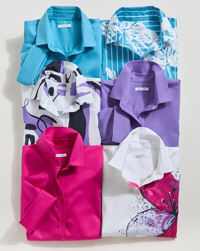 Chicos No Iron Stretch Floral 3/4 Sleeve Shirt - Optic White Chicos No Iron Stretch Floral 3/4 Sleeve Shirt - Optic White